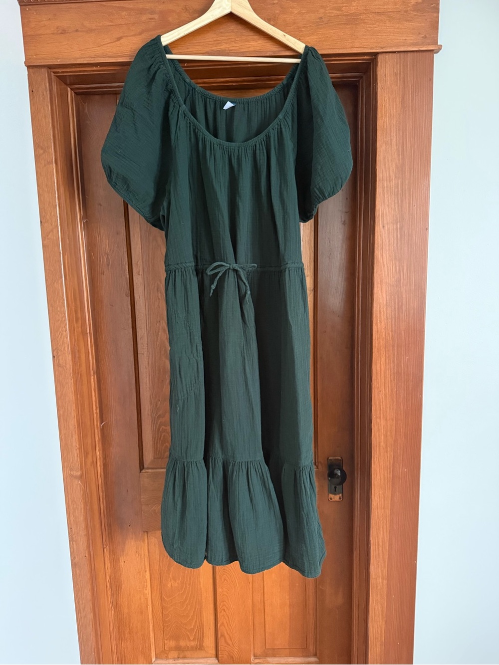 Old Navy Dark Green Puff-Sleeve Tiered Casual Dress